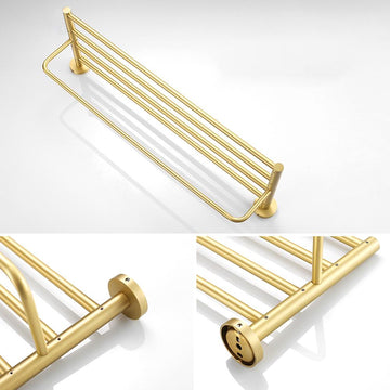 24" Wall Mounted Brass Bathroom Shelf with Towel Rack in Brushed Gold